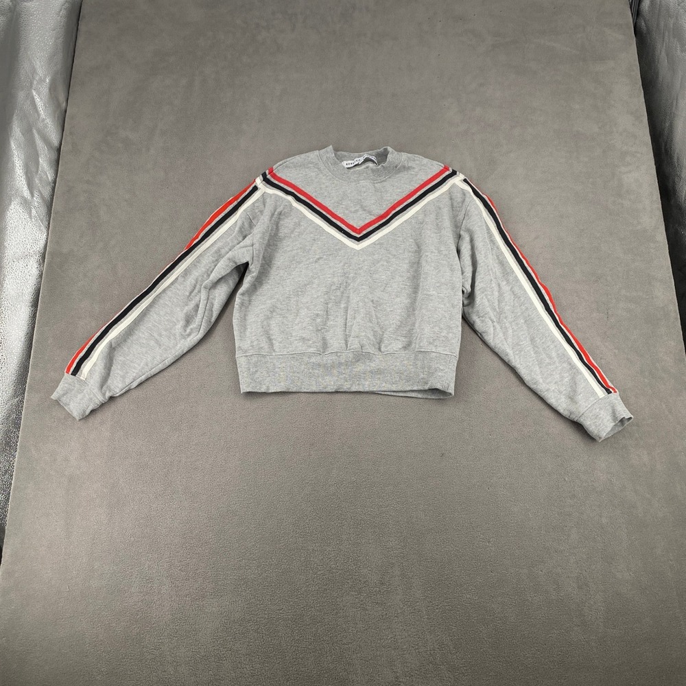 Rebecca Minkoff Gray Chevron Stripe Crew Neck Sweatshirt Medium Heather Gray
